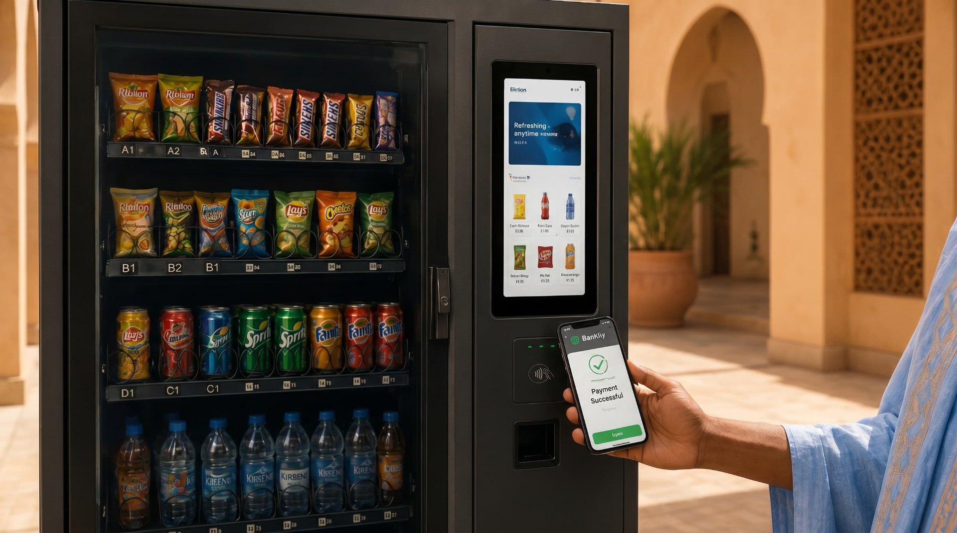 Vending machine with tap-to-pay interface